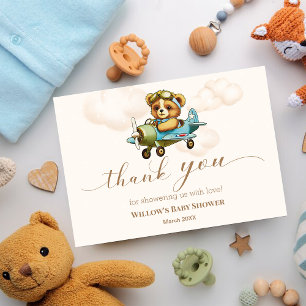 Carte De Remerciements Baby shower Ours en peluche de l'avion Whimsical