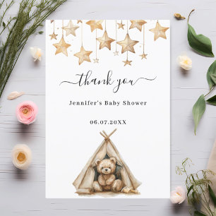 Carte De Remerciements Baby shower ours en peluche étoiles tente beige