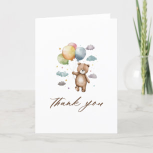 Carte De Remerciements Baby shower Ours mignon et ballons