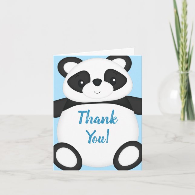 Carte De Remerciements Baby shower Ours Panda Bleu (Devant)