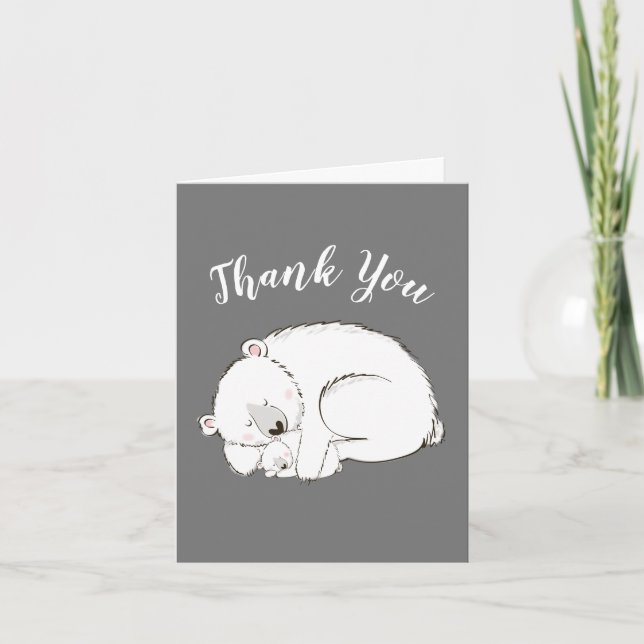 Carte De Remerciements Baby shower Ours polaire Hiver gris Sexe Neutre (Devant)