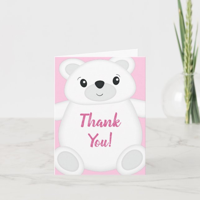 Carte De Remerciements Baby shower Ours rose (Devant)