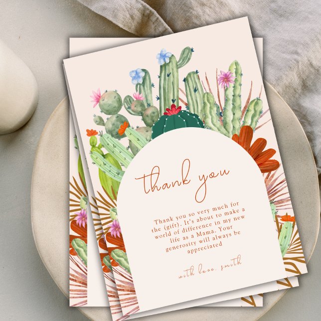 Carte De Remerciements Baby shower Pampas du désert de Boho Cactus Arch (Boho Cactus Arch Desert Pampas Baby Shower Thank You Card)