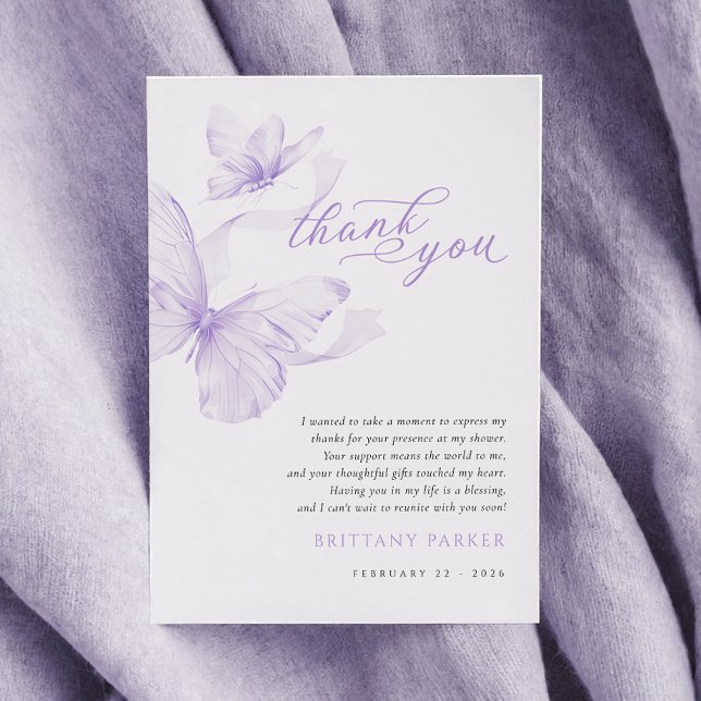 Carte De Remerciements Baby shower papillon délicé violet (Créateur téléchargé)