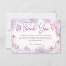 Carte de remerciements Baby shower papillon fille