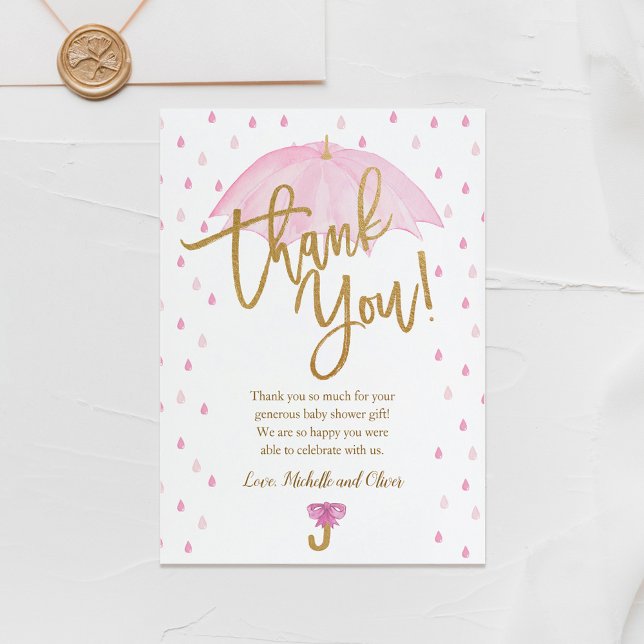 Carte de remerciements Baby shower parapluie rose (Créateur téléchargé)