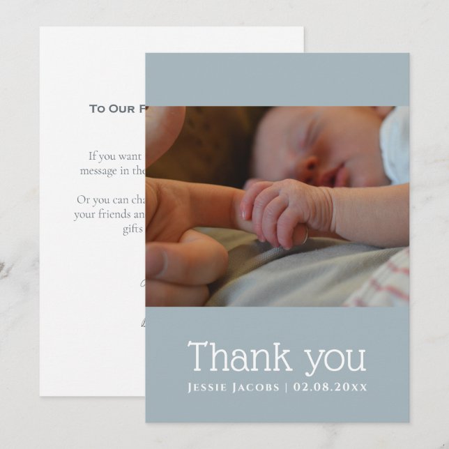 Carte de remerciements baby shower photo (Devant / Derrière)