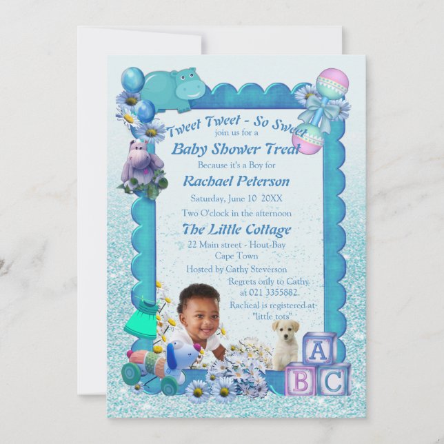 Carte De Remerciements Baby shower photo bleu turquoise (Devant)