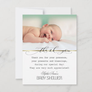 Carte De Remerciements Baby shower photo Charm Green Frame Gold