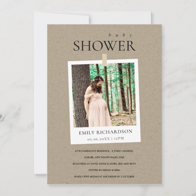 CARTE DE REMERCIEMENTS BABY SHOWER PHOTO CHIC KRAFT MINIMAL PERSONNALISÉ  (Devant)