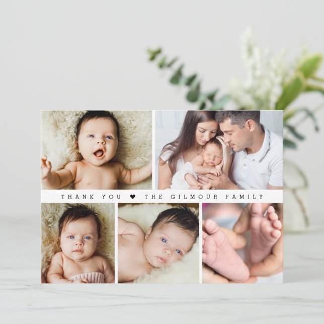 Carte De Remerciements Baby shower Photo Collage simple (Debout devant)