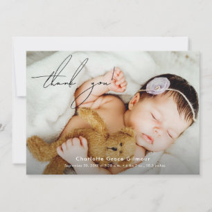 Carte De Remerciements Baby shower photo élégant moderne bébé fille