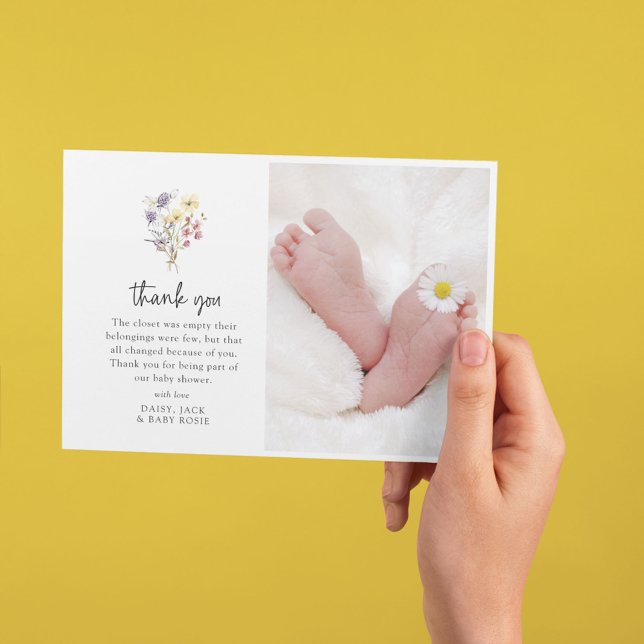 Carte De Remerciements Baby shower photo Fleur sauvage doux (Créateur téléchargé)