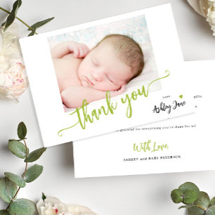 Carte De Remerciements Baby shower photo script moderne personnalisé