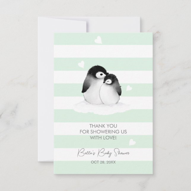 Carte De Remerciements Baby shower Pingouin mignon (Devant)