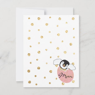 Carte de remerciements Baby shower, "Pingouin rose