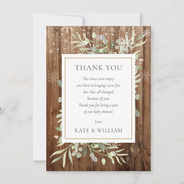 Carte De Remerciements Baby shower Poème Feuille verdure Bois rustique (Devant)