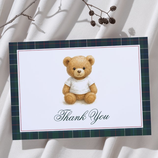 Carte De Remerciements Baby shower préppy Teddy Bear Plaid (Créateur téléchargé)
