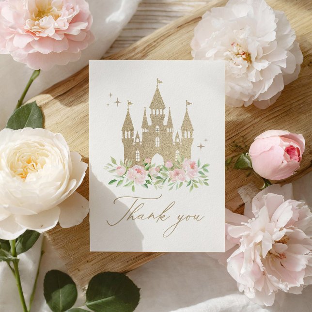 Carte De Remerciements Baby shower princesse florale rose et or (Créateur téléchargé)