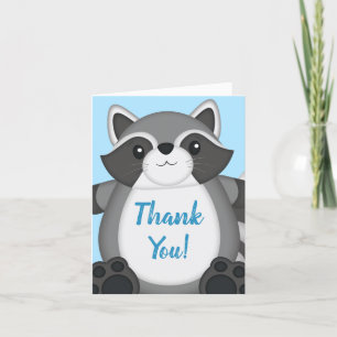 Carte De Remerciements Baby shower Raccoon bleu