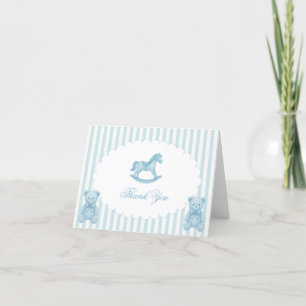 Carte De Remerciements Baby shower Rocking Horse Blue Preppy