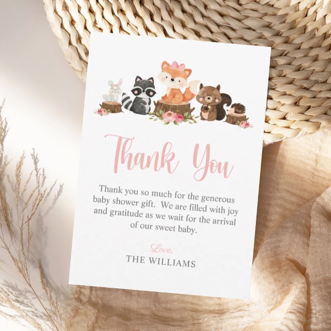 Carte De Remerciements Baby shower rose animal de bois mignon (Créateur téléchargé)