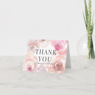Carte De Remerciements Baby shower Rose bébé en fleurs aquarelle