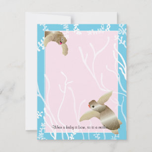 Carte de remerciements baby shower, Rose/Blue Turt