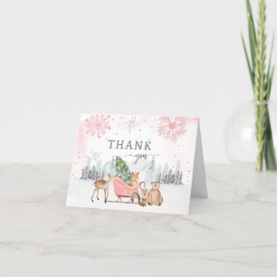 Carte De Remerciements Baby shower rose boisé d'hiver