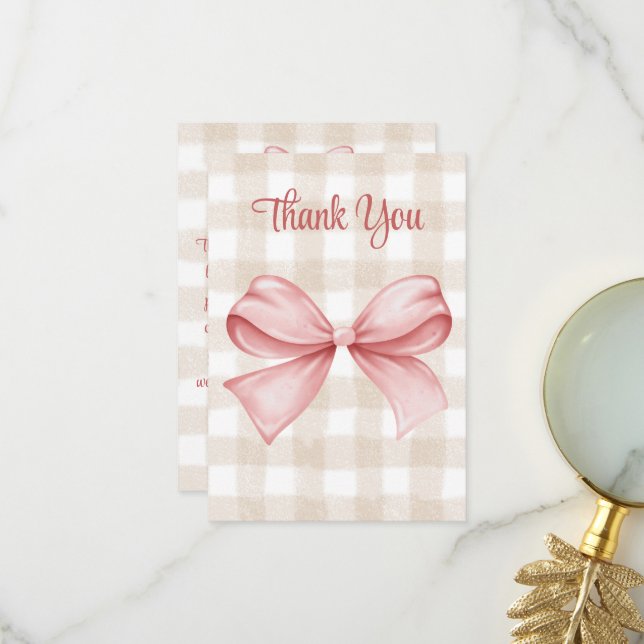 Carte De Remerciements Baby shower Rose Bow thème personnalisé (Devant/Arrière en situation)