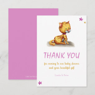 Carte De Remerciements Baby shower rose chat mignon