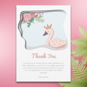 Carte De Remerciements Baby shower rose cygne fille