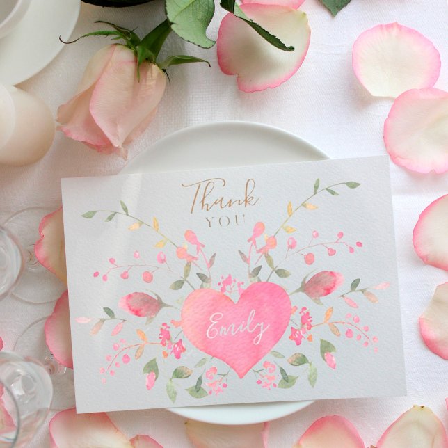 Carte De Remerciements Baby Shower Rose et Fleurs de Mariée (Créateur téléchargé)