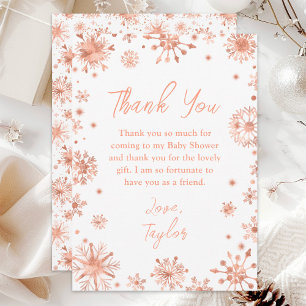 Carte De Remerciements Baby shower rose Gold Snowflakes