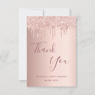 Carte De Remerciements Baby shower rose gouttes d'or fille