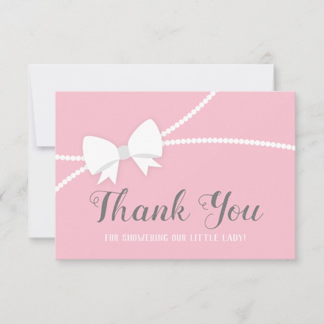 Carte de remerciements, Baby shower, Rose, Gris (Devant)