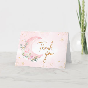 Carte De Remerciements Baby shower rose lune et étoiles
