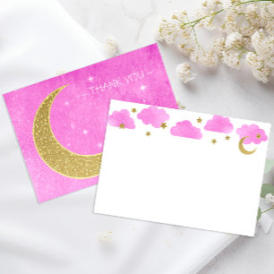 Carte de remerciements Baby shower rose Lune & Éto