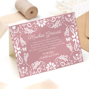 Carte de remerciements Baby shower rose mexicain