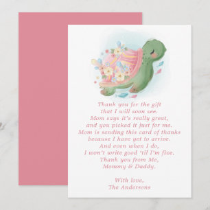 Carte De Remerciements Baby shower rose tortue de mer florale