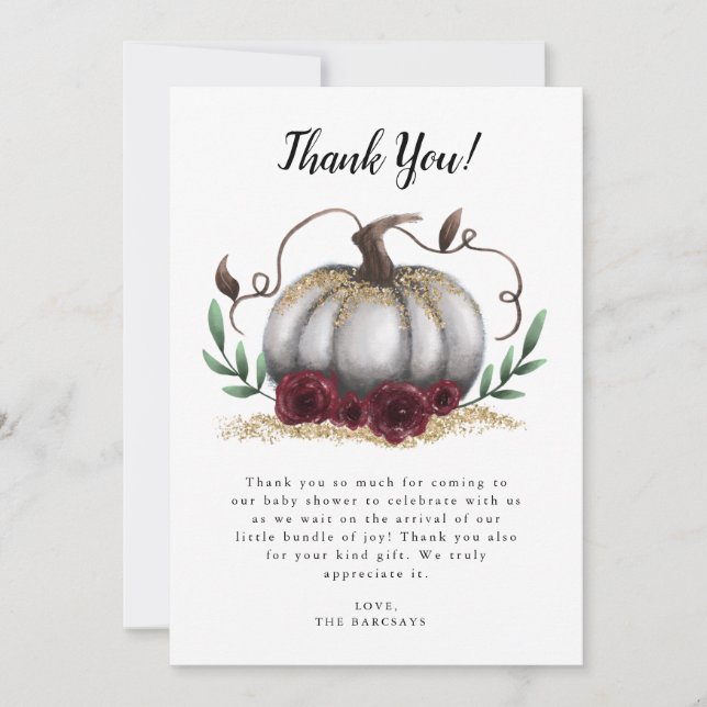 Carte De Remerciements Baby shower Russe White Gold Little Citrouille (Devant)