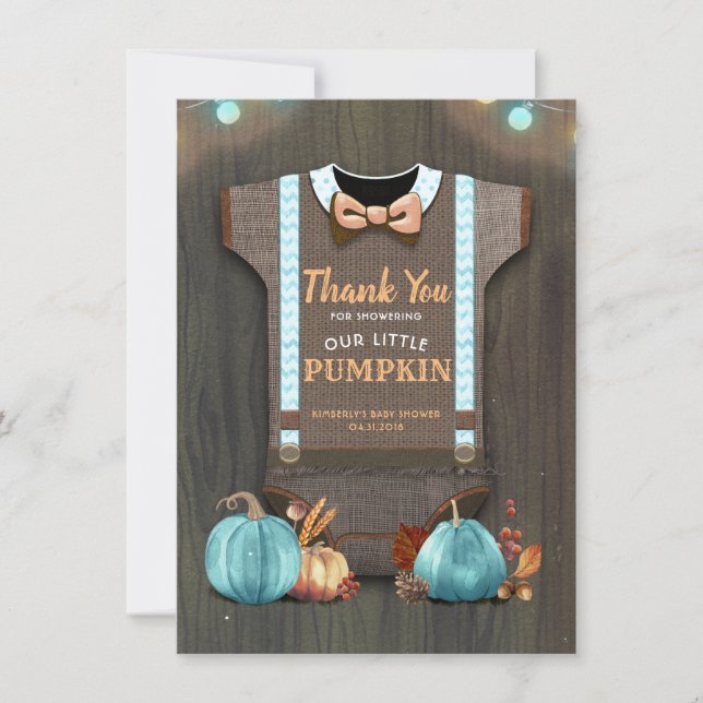 Carte De Remerciements Baby shower Rustique Automne Citrouille mignon Mer (Devant)