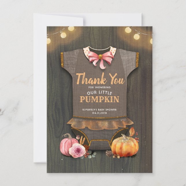 Carte De Remerciements Baby shower Rustique Automne Citrouille mignon Mer (Devant)