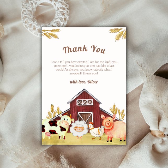 Carte De Remerciements Baby shower Rustique Barnyard Farm Animaux (Rustic Barnyard Farm Animals Baby Shower Thank You Card)