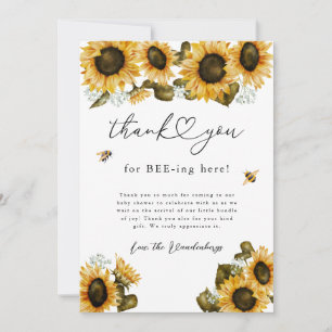 Carte De Remerciements Baby shower rustique Bee Yellow Sunflowers