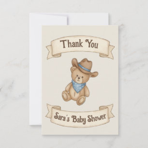Carte De Remerciements Baby shower rustique Cowboy Watercolor Boy
