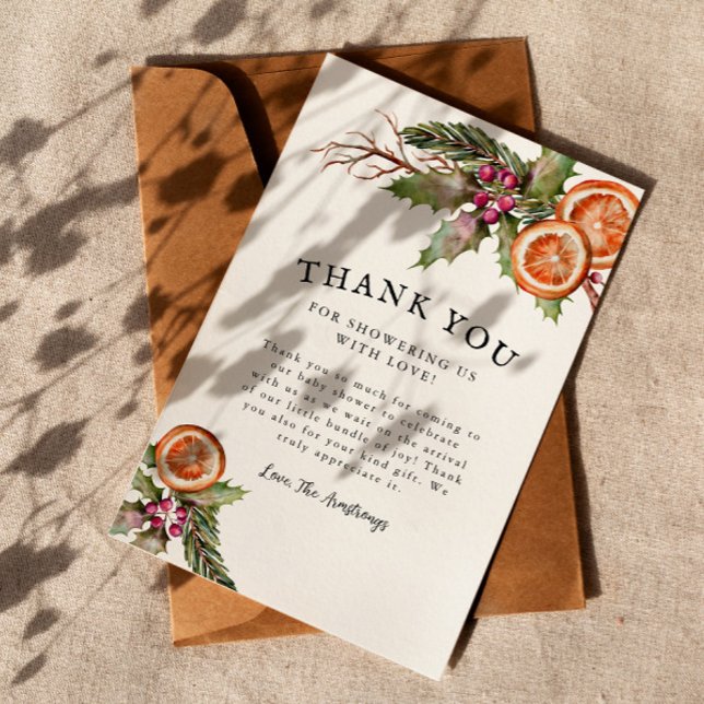 Carte De Remerciements Baby shower rustique de verdure hivernale (Créateur téléchargé)