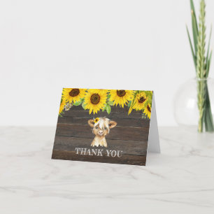 Carte De Remerciements Baby shower rustique des Tournesols Highland Cow