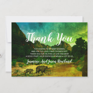 Carte De Remerciements Baby shower rustique d'ours forestiers de bois
