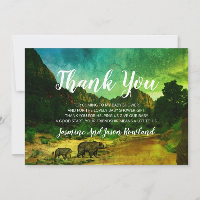 Carte De Remerciements Baby shower rustique d'ours forestiers de bois (Devant)
